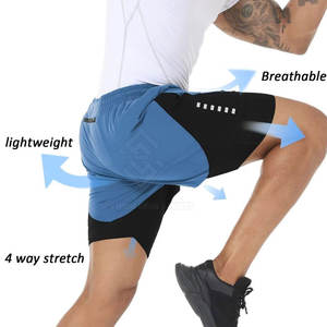 Quick Dry Breathable Eco-Friendly Solid Casual <b>Mid</b> Waist Men Double <b>Layer</b> Shorts High Quality - Product Image 4