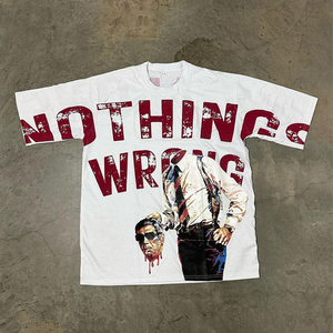 T-shirt graphique oversize pour homme, imprimé lettres vintage, streetwear, coton, décontracté, style hip-hop, mode, vente en gros OEM - Product Image 1