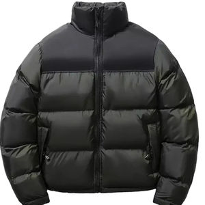 New Heavy Weight Eco-Friendly Winter <b>Puffer</b> <b>Jacket</b> with Hooded Collar Stand Slim Fit Vintage Design Front Logo <b>Thin</b> Style - Product Image 1