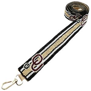 Beige, negro y raya blanca OU correa de monedero con cuentas hecho a mano Oklahoma Spirit accesorio para el día del juego, Tailgating y Sooner Fans - Product Image 1