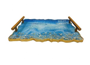 Plateau de service en résine époxy avec poignée en métal feuille d'or Artisanat de qualité pour hôtels, restaurants et ustensiles de cuisine - Product Image 2