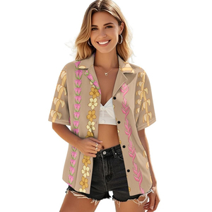 2026 Hot Selling <b>Shirt</b> Drop Shipping Clothing <b>Women</b> Custom Aloha <b>Hawaiian</b> Lei Print Fashion Plus Size <b>Women's</b> Button-down <b>Shirt</b> - Product Image 2