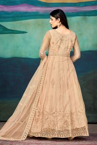 Affordable Women's Anarkali Suit 3/4 Sleeve <b>Net</b> Crepe Stretchable Quick Dry Semi-Stitched for Party Wedding - Product Image 5