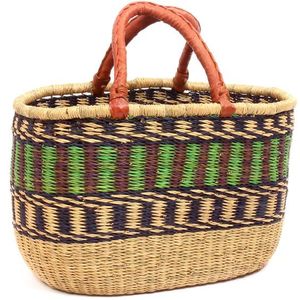 Designer Handmade Seagrass Handbags Leather Handles <b>Green</b> Stripe Woven Straw Tote Bag Luxury Women <b>Purse</b> OEM - Product Image 2