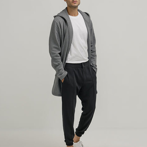 Custom <b>Men</b>’s <b>Grey</b> Longline Open Front Hooded <b>Cardigan</b> with Side Pockets Minimalist Streetwear Jacket - Product Image 3