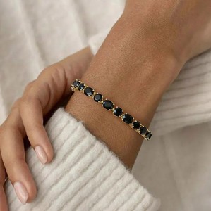 Black Onyx <b>Charm</b> Bracelet in 925 Sterling <b>Silver</b> Gold Plated Luxury Handmade Jewelry Gift for Women - Product Image 2