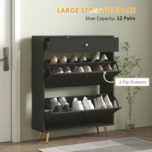 Armadietto per scarpe nero stretto 12 paia di capacità con ripiani regolabili e scarpiere a pannelli ondulati - Product Image 4