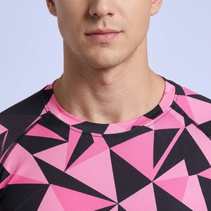 T-shirt de compression à manches courtes pour homme, motif géométrique, séchage rapide, coupe sportive, col rond, haut de performance athlétique - Product Image 3