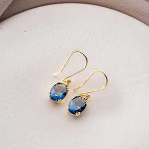 Pendientes Colgantes de Tanzanita Ovalada Azul, Piedra de Nacimiento de Diciembre, Plata de Ley 925, Chapados en Oro de 14K - Product Image 4