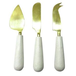 Elegant Gold <b>Cheese</b> Knife <b>Set</b> with White Handle Premium Stainless Steel Perfect for Charcuterie Party and Kitchen Use - Product Image 1