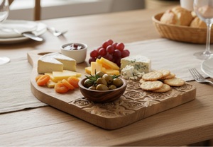 Planche à découper contemporaine en bois d'acacia avec poignée inclinée, motif géométrique, durable, sans danger pour les aliments, planche de service - Product Image 2
