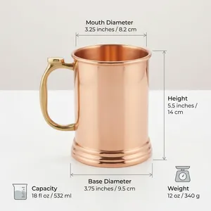 Jarra de Cobre Puro Pulido y Liso con Asa de Latón, Vaso Clásico de Cobre de Calibre Grueso para Bebidas - Product Image 5