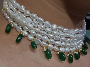 ไข่มุกน้ำจืดธรรมชาติชุบเงินเกรดสูง AAAA หยกมรกตสีขาวรูปไข่เรียบ สร้อยคอคริสเตียน 5 - Product Image 5