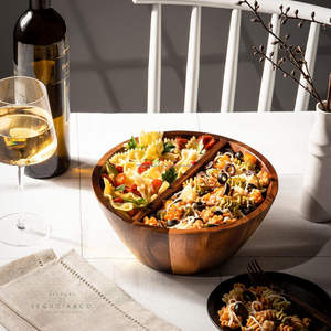 Cuenco decorativo de madera de acacia real, accesorios de cocina de una o 2 piezas, plato parcialmente dividido multiusos - Product Image 4