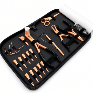 Kit d'outils d'extension de cheveux avec micro-perles de couleur personnalisée, avec étui, kit d'accessoires d'extension de cheveux à micro-anneaux, étui en cuir zippé - Product Image 4