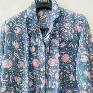 Hand Block Printed Cotton <b>Pyjama</b> Set Women | Soft Sleepwear Loungewear Premium Handmade Quick Dry V-neck Button Fly High Rise - Product Image 6