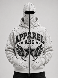 Custom Pink Rhinestone Full <b>Zip</b> Face Hoodie Heavyweight Crystal Fleece Streetwear OEM ODM Clothing Factory - Product Image 6