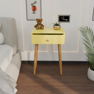 Modern Bedside <b>Table</b> with Solid Wood Legs, Minimalist and Practical End <b>Side</b> <b>Table</b> with Drawer <b>Storage</b>, Easy Assembly (Yellow) - Product Image 2