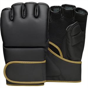 ถุงมือฝึกซ้อม MMA แบบครึ่งนิ้ว ทำจากหนัง พร้อมสายรัด สำหรับศิลปะการต่อสู้ ผู้ใหญ่ ใช้ได้ทั้งชายและหญิง บรรจุภัณฑ์แบบกำหนดเอง สีดำขอบแดง - Product Image 6