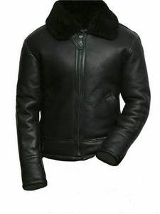 Men's Genuine Leather Biker Jacket Sherpa <b>Lined</b> Zipper Closure Turn-down Collar Windproof Winter Moto <b>Coat</b> - Product Image 5