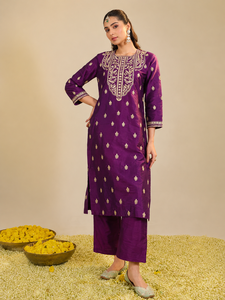 Bohobi - Vestido de Mujer Morado Tejido Natural Muktalif, Elegante, Silueta en A, Corte Ajustado, Lavable, Viscosa, Seda Cruda, Organza, Largo hasta el Tobillo - Product Image 5