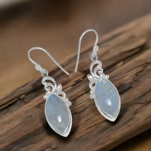 Boucles d'oreilles vintage en pierre de lune arc-en-ciel naturelle, plaquées argent, pour femmes, bijoux de mariage et de fête, vente en gros - Product Image 1