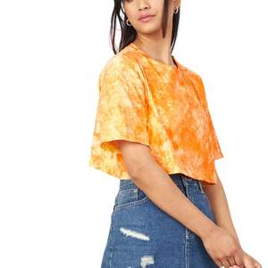 T-shirt court à col rond tie-dye pour femme, manches courtes, décontracté, en coton, broderie machine, personnalisé, OEM, vente en gros - Product Image 4