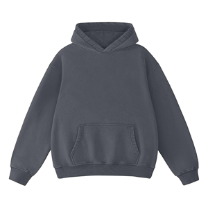 Sweat-shirt à capuche surdimensionné pour homme, gris uni, en molleton, style streetwear décontracté, coupe classique, tissu tricoté - Product Image 1
