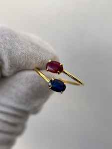 Anillo Toi Et Moi de Zafiro Azul y Rubí, Plata de Ley 925, Chapado en Oro de 14K, Anillo de Compromiso o Aniversario - Product Image 3