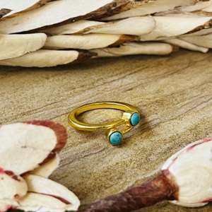 Trendy New Arrival Turquoise <b>Ring</b> Boho Brass <b>Rings</b> For Women 18k Gold Plated <b>Dainty</b> Gemstone Geometric <b>Ring</b> For Wholesale/OEM - Product Image 5