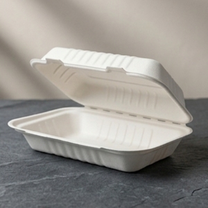 9 X 6 Inch Bagasse Clamshell Food <b>Container</b> 580ml Compostable Biodegradable Sugarcane Fiber <b>Takeaway</b> Box for Hotels Home - Product Image 2
