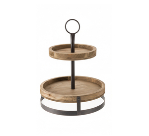 Star Wooden Double-Layer Cake Stand 2-Tier Dessert <b>Display</b> & Fruit Tray Elegant Wood Color Home Decor - Product Image 6