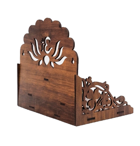 Handcrafted Wooden Pooja <b>Mandir</b> Home Temple with OM Lotus Cutwork & Floral Jali – Wall Mounted | 27x29x21 cm - Product Image 5