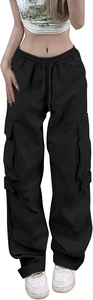 Pantalones Jogger Cargo de Algodón Beige para Mujer, Cintura Media con Cordón, Ajuste Holgado, Largos, Color Sólido, Casuales, Transpirables, de Lona, para Primavera - Product Image 5