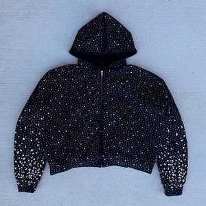 OEM Women Rhinestone Zip Up Hoodie Luxury Crystal Studded Y2K Jacket OEM Oversized Bling Sweatshirt Wholesale - Product Image 6