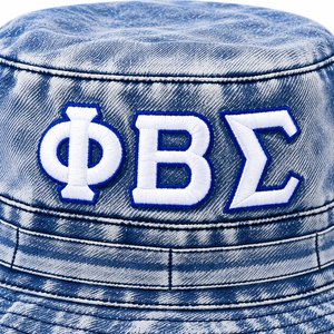 Phi Beta Sigma Light Blue Washed Denim Embroidered Bucket <b>Hat</b> <b>Mens</b> Greek Letter Wide Brim Cotton <b>Sun</b> <b>Hat</b> Casual Outdoor - Product Image 5