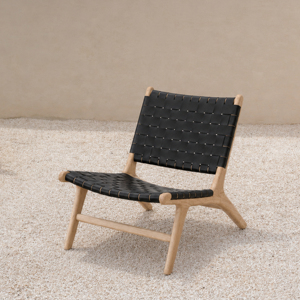 Fauteuil lounge en cuir tissé de qualité supérieure, structure en teck massif, fauteuils d'appoint modernes de style mid-century, meubles de salon indonésiens - Product Image 4