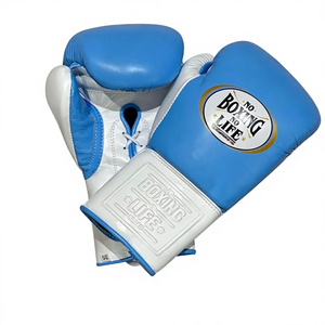 No Boxing No Life Boxing Gloves Blue White <b>Lace</b>-Up PU Leather Training Gear for Adults - Product Image 5