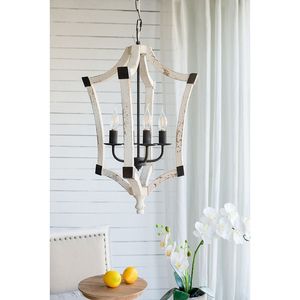 Lampadario a catena regolabile in legno a 4 luci per il Foyer della sala da pranzo della cucina o la lampadina dell'ingresso non inclusa - Product Image 3