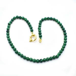 Collar de Cuentas de Malaquita Genuina con Cierre Chapado en Oro, Joyería de Cuentas Redondas de Piedras Preciosas Verdes, Regalo para Mujer - Product Image 1