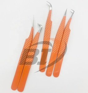 Pinzas Profesionales para Pestañas Beautivia International Diamond Grip, Agarre Fuerte, Logotipo Personalizado, Color Naranja, Recubrimiento de Acero Inoxidable - Product Image 3