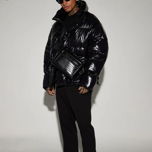 Veste matelassée unisexe à col montant brillant et capuche, style décontracté, haute qualité, vente en gros, vestes gonflées personnalisées toutes tailles - Product Image 5