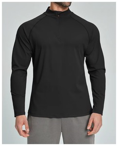 Men's Black Full Sleeve Stand Collar Quarter <b>Zip</b> Moisture Wicking Polyester Fitted Performance <b>Shirt</b> All Seasons Training Top - Product Image 5