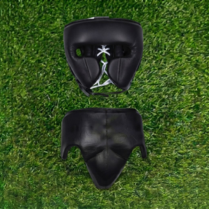 Ensemble de protection professionnel en cuir noir personnalisé avec logo pour la boxe : protège-tête et protège-pénis - Product Image 2
