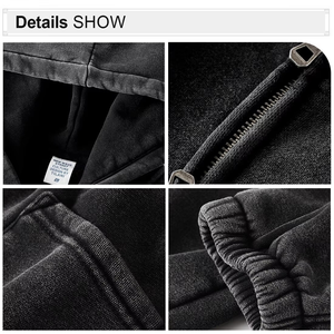 Sweat à capuche en molleton polyester/coton teint en fil pour homme, coupe classique, délavé à l'acide, écologique et coupe-vent, vente en gros - Product Image 5