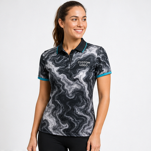 Polo de Manga Corta para Mujer con Logotipo Personalizado, Diseño de Mármol Blanco y Negro, Secado Rápido, Sublimación, Ropa Deportiva de Golf - Product Image 2