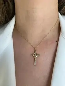 Pendentif Hip Hop Cœur Croix Moissanite pour Femme en Argent Sterling 925 Plaqué Or Jaune 14K, Breloque Religieuse Givrée - Product Image 3