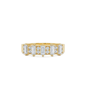 Nouvelle conception de bague de luxe avec diamants de laboratoire ronds et baguettes alternées, en or massif 10K 14K, sertie de griffes, bijou de mariage affirmé, bague minimaliste - Product Image 1