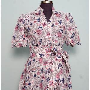 Robe décontractée moderne en coton pour femme, tunique confortable en coton biologique, robe midi d'été pour la plage, imprimé floral, lavable, toucher doux - Product Image 4