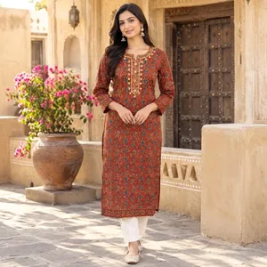 Chemisier décontracté pour femme en coton tissé imprimé floral marron, broderie délavée, manches raglan, col rond, idéal pour l'été et le quotidien - Product Image 3